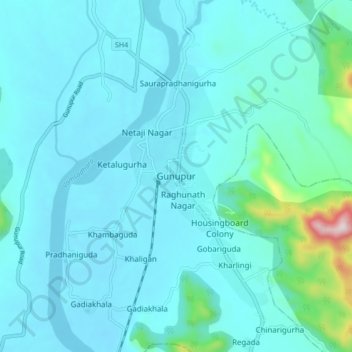 Mappa topografica Gunupur, altitudine, rilievo