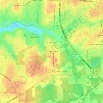 Mappa topografica Silver Meadows, altitudine, rilievo