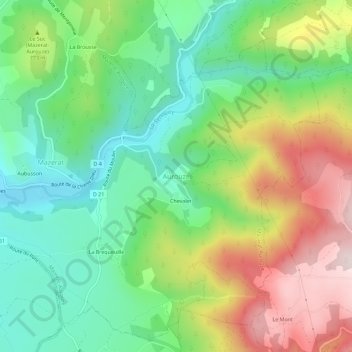 Mappa topografica Aurouze, altitudine, rilievo
