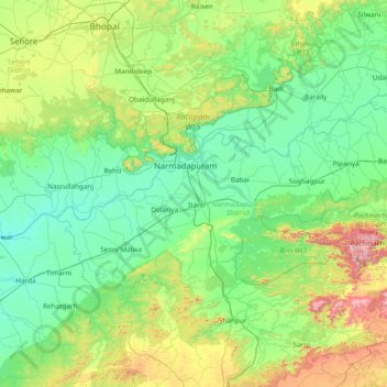 Mappa topografica Hoshangābād, altitudine, rilievo
