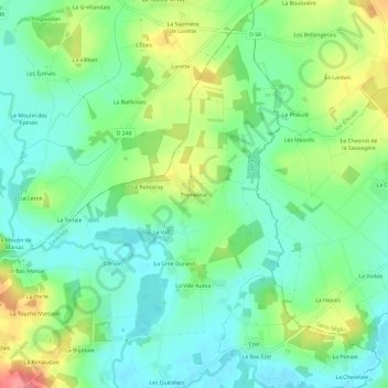 Mappa topografica Trémeleuc, altitudine, rilievo