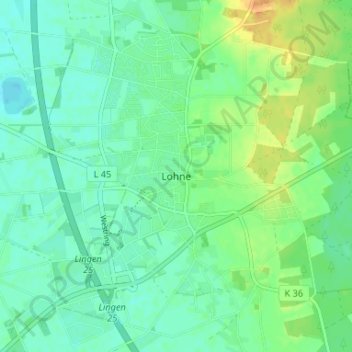 Mappa topografica Lohne, altitudine, rilievo