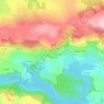 Mappa topografica Pors Guer, altitudine, rilievo