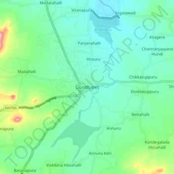 Mappa topografica Gundlupet, altitudine, rilievo
