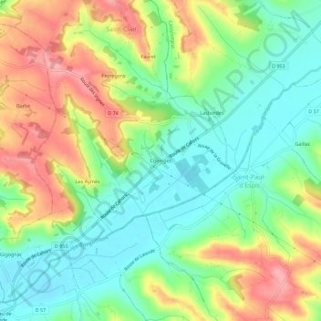 Mappa topografica Colonges, altitudine, rilievo