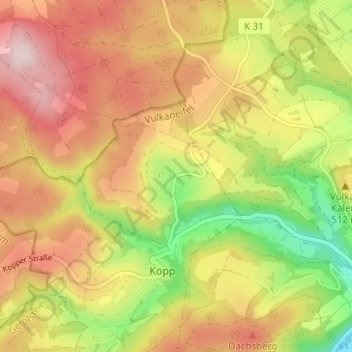 Mappa topografica Eigelbach, altitudine, rilievo
