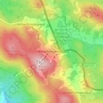 Mappa topografica Mitterfirmiansreut, altitudine, rilievo