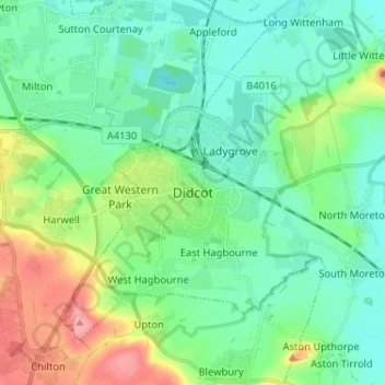 Mappa topografica Didcot, altitudine, rilievo