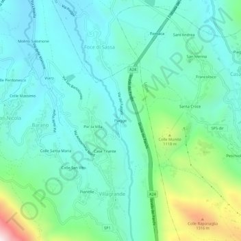 Mappa topografica Piagge, altitudine, rilievo