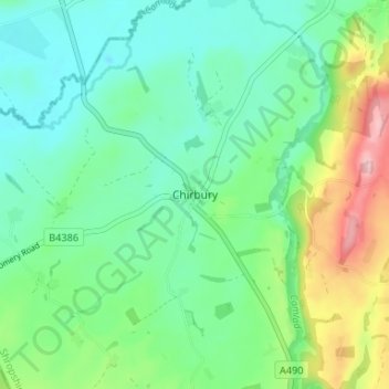 Mappa topografica Chirbury, altitudine, rilievo