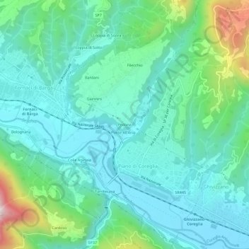 Mappa topografica Pedona, altitudine, rilievo
