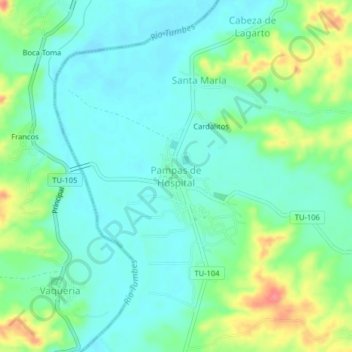 Mappa topografica Pampas de Hospital, altitudine, rilievo
