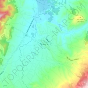 Mappa topografica Guasca, altitudine, rilievo