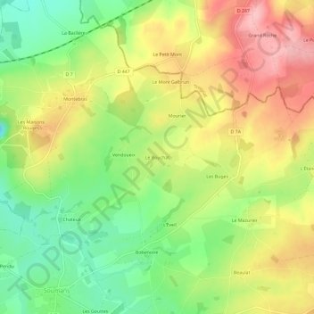 Mappa topografica Le Bouchat, altitudine, rilievo