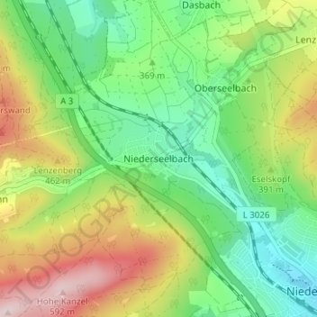 Mappa topografica Niederseelbach, altitudine, rilievo