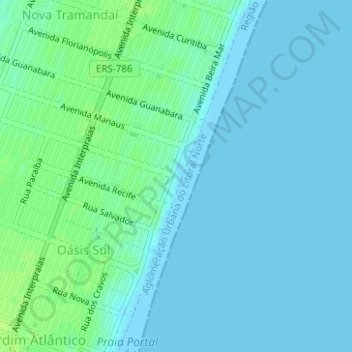Mappa topografica Praia Nova Tramandai Sul, altitudine, rilievo