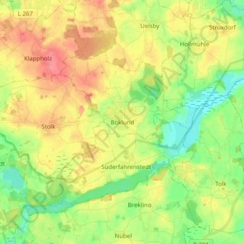 Mappa topografica Böklund, altitudine, rilievo