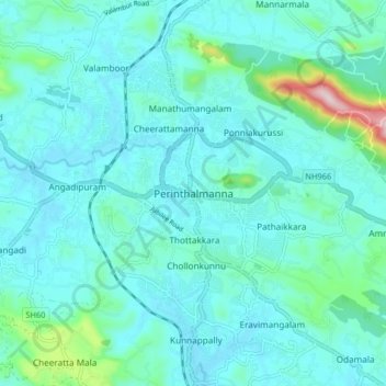Mappa topografica Perinthalmanna, altitudine, rilievo