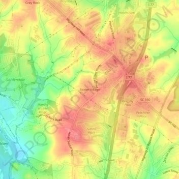 Mappa topografica Baxter Village, altitudine, rilievo