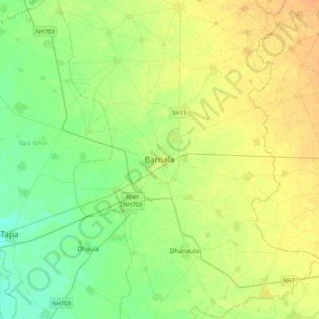Mappa topografica Barnala, altitudine, rilievo