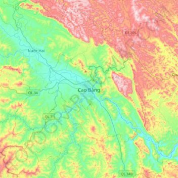 Mappa topografica Cao Bằng, altitudine, rilievo