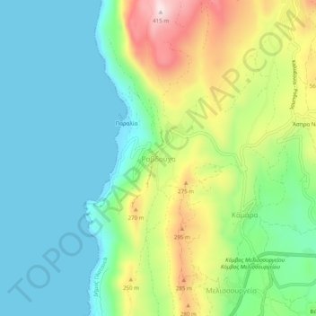 Mappa topografica Ravdoucha, altitudine, rilievo