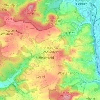 Mappa topografica Dörfles bei Scheuerfeld, altitudine, rilievo