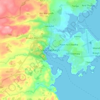 Mappa topografica Stornoway, altitudine, rilievo