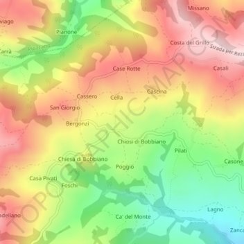 Mappa topografica Bobbiano, altitudine, rilievo