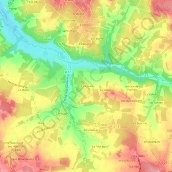 Mappa topografica Le Cluzeau, altitudine, rilievo