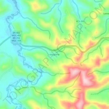 Mappa topografica Varginha, altitudine, rilievo