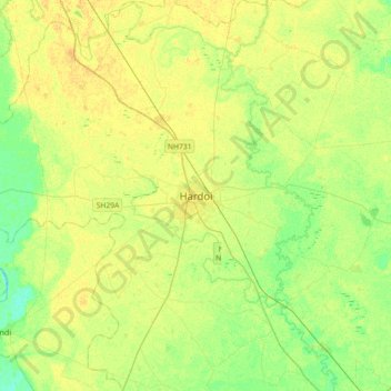 Mappa topografica Hardoi, altitudine, rilievo