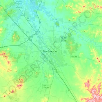 Mappa topografica Murfreesboro, altitudine, rilievo
