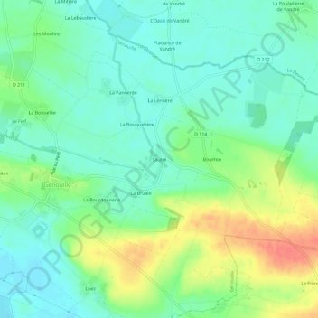 Mappa topografica Sautré, altitudine, rilievo