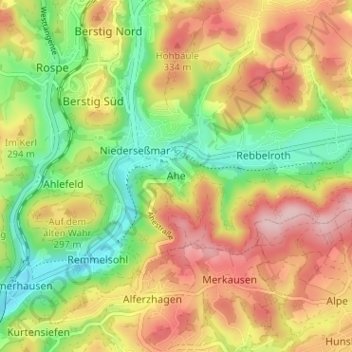 Mappa topografica Ahe, altitudine, rilievo