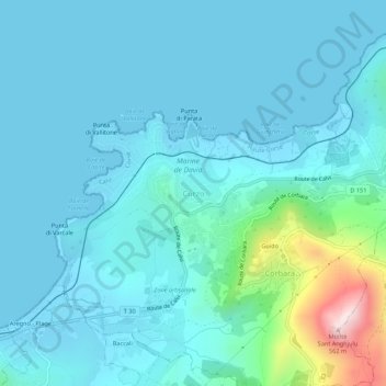 Mappa topografica Curzo, altitudine, rilievo