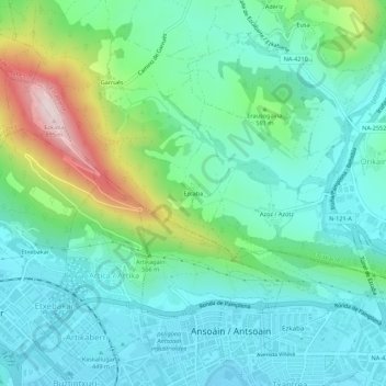 Mappa topografica Ezcaba, altitudine, rilievo