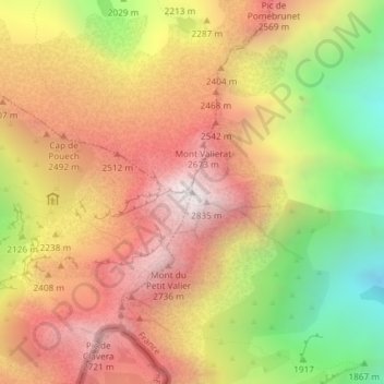 Mappa topografica Mont Valier, altitudine, rilievo