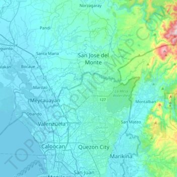 Mappa topografica Caloocan, altitudine, rilievo