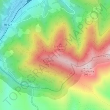 Mappa topografica El Rebollar de Cano, altitudine, rilievo