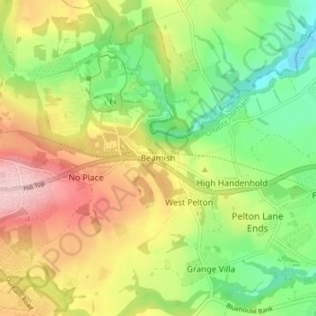 Mappa topografica Beamish, altitudine, rilievo