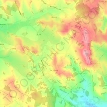Mappa topografica Cénac, altitudine, rilievo