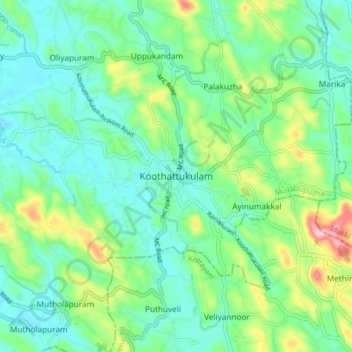 Mappa topografica Koothattukulam, altitudine, rilievo