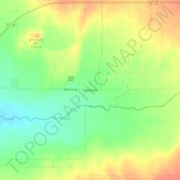 Mappa topografica Greenville, altitudine, rilievo