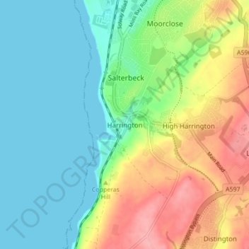 Mappa topografica Harrington, altitudine, rilievo