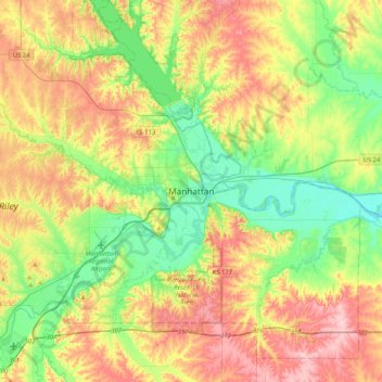 Mappa topografica Manhattan, altitudine, rilievo