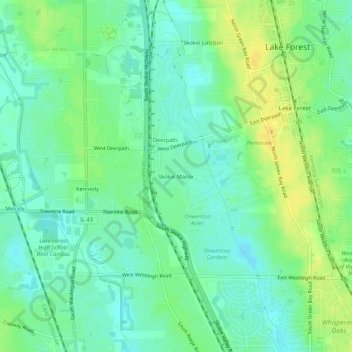 Mappa topografica Skokie Manor, altitudine, rilievo