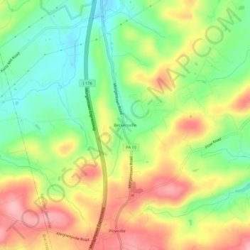 Mappa topografica Beckersville, altitudine, rilievo