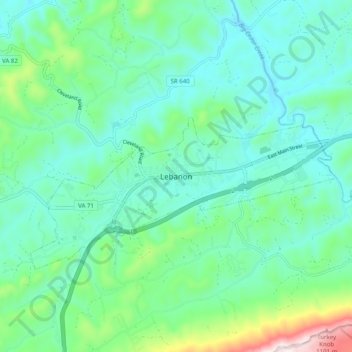 Mappa topografica Lebanon, altitudine, rilievo