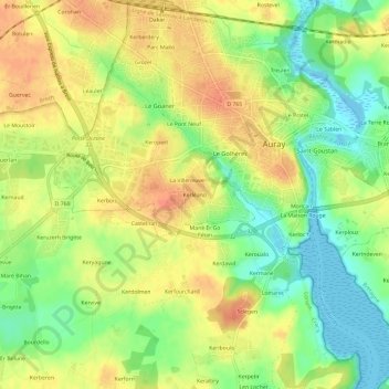 Mappa topografica Kerléano, altitudine, rilievo